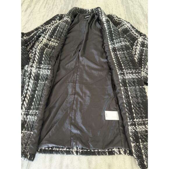 EXPRESS Plaid Tweed Boucle 1 Button Woven Coat Jacket Women Black White Small - Picture 6 of 10